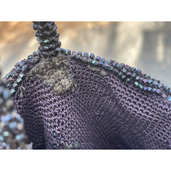 Antique Vintage 20th C.  Dark Iridescent Beaded Flapper Art Deco Glass Purse Bag - Picture 14 of 16